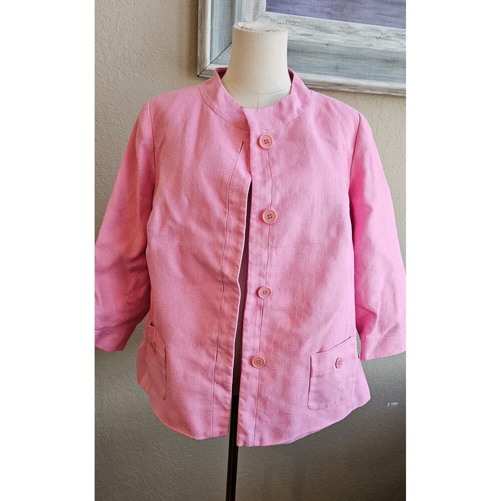 Talbots Women's Linen Button Front Lightweight Blazer Jacket Size 14 Petite Pink